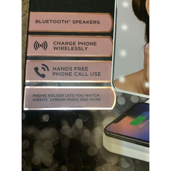 Hollywood By Vivitar LED Vanity Mirror With Bluetooth Speaker And Wireless Charg - Picture 3 of 3